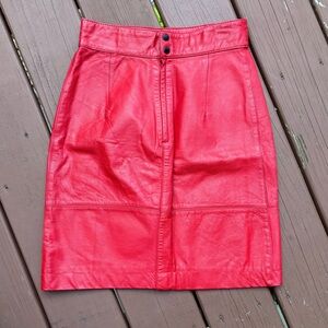 Vintage 80s 90s Lipstick Red High
Waisted leather Mini Skirt | Size XS Small